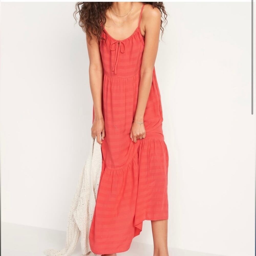 Old Navy Tiered Flowy Sundress Pink Coral Small Beachy Boho Tropical Vacation